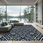 Navy Floral Koi Medallion Tile Rug