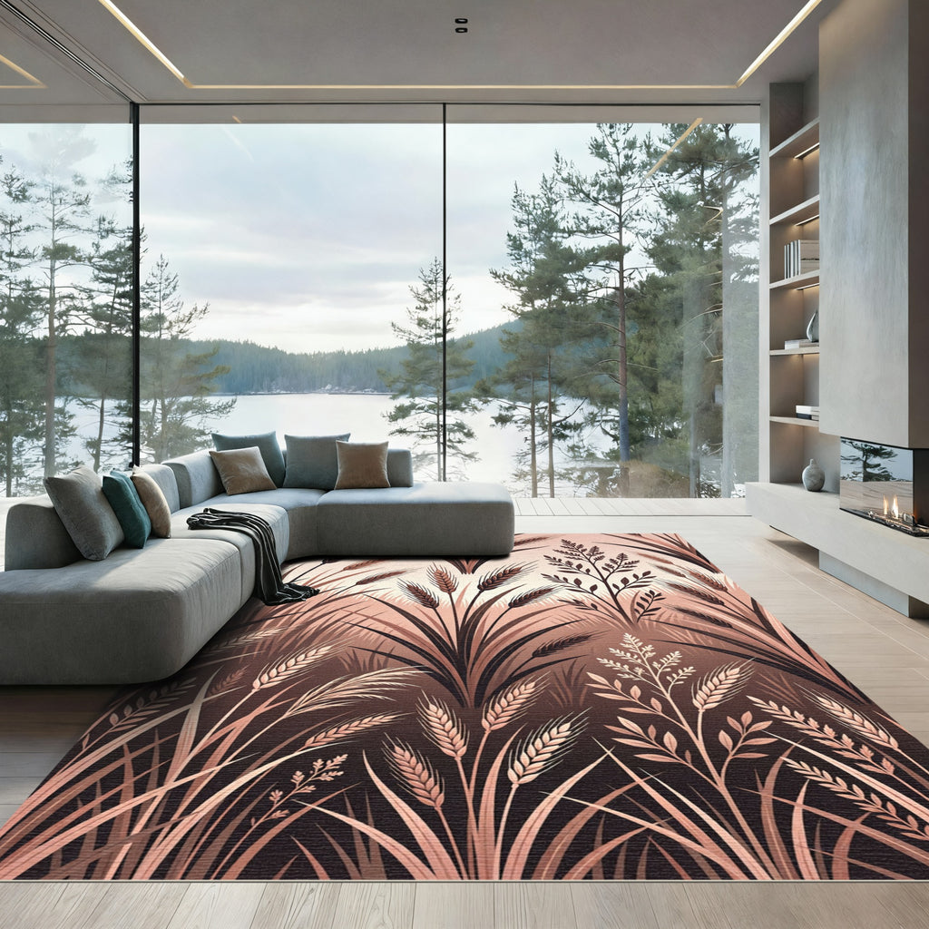 Earthy Wheat Field Field Arrangement Rug