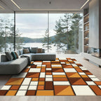 Mid Century Modern Ochre Brown Tile Rug