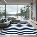 Navy Blue and White Wavy Stripe Rug