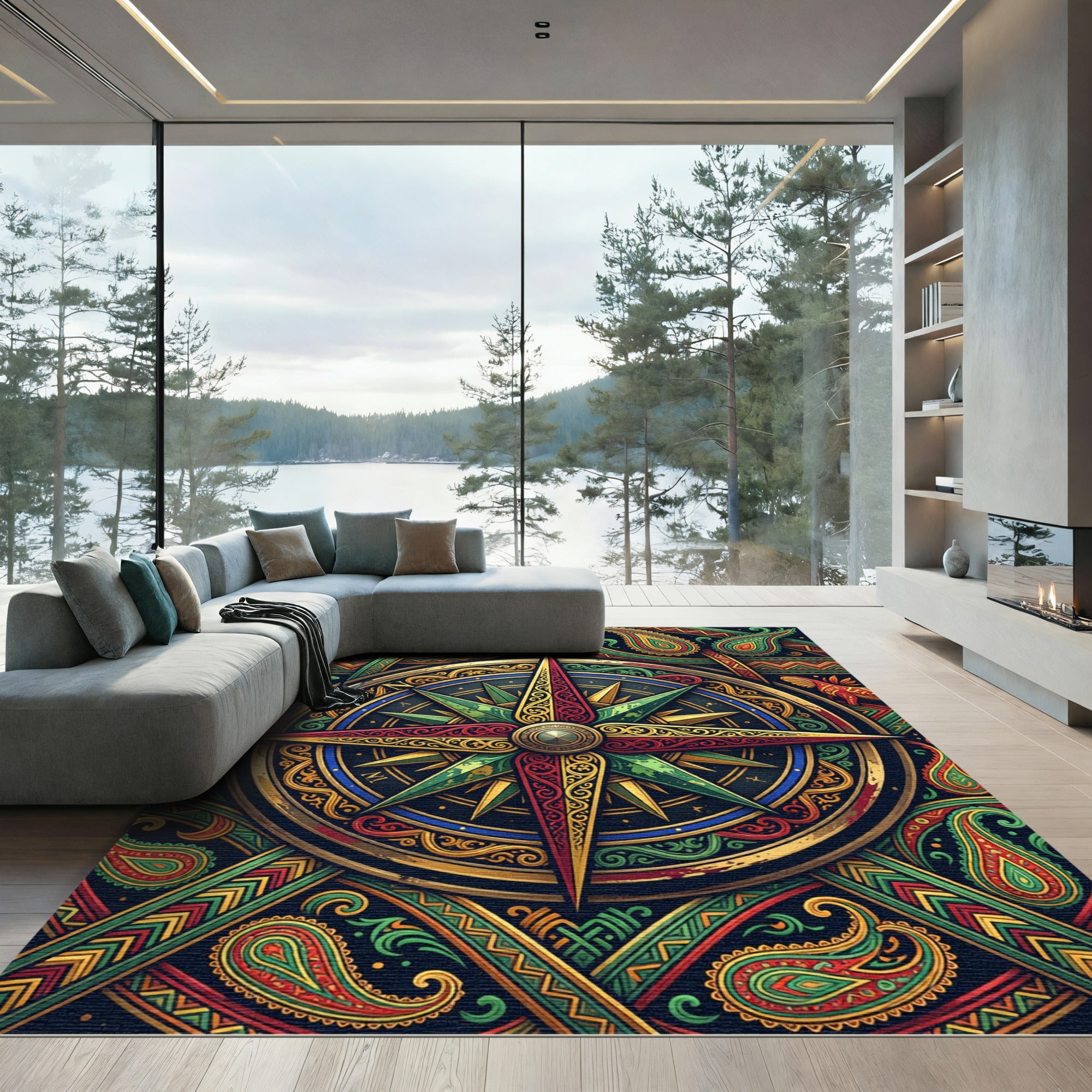Vibrant Ornate Compass Boho Paisley Rug