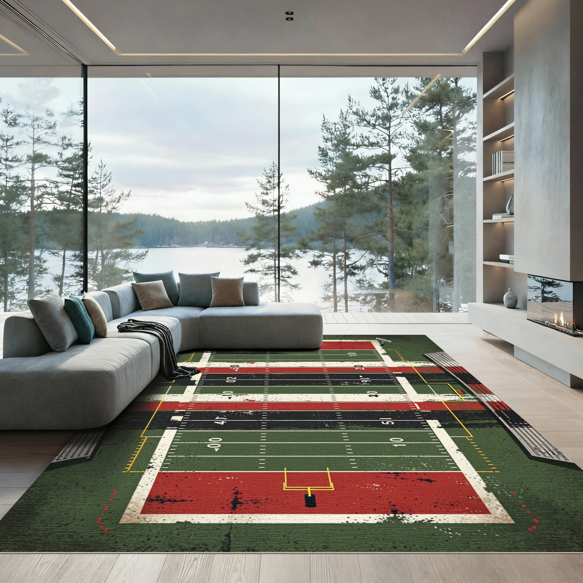 Distressed Football Field Gridiron Art Rug