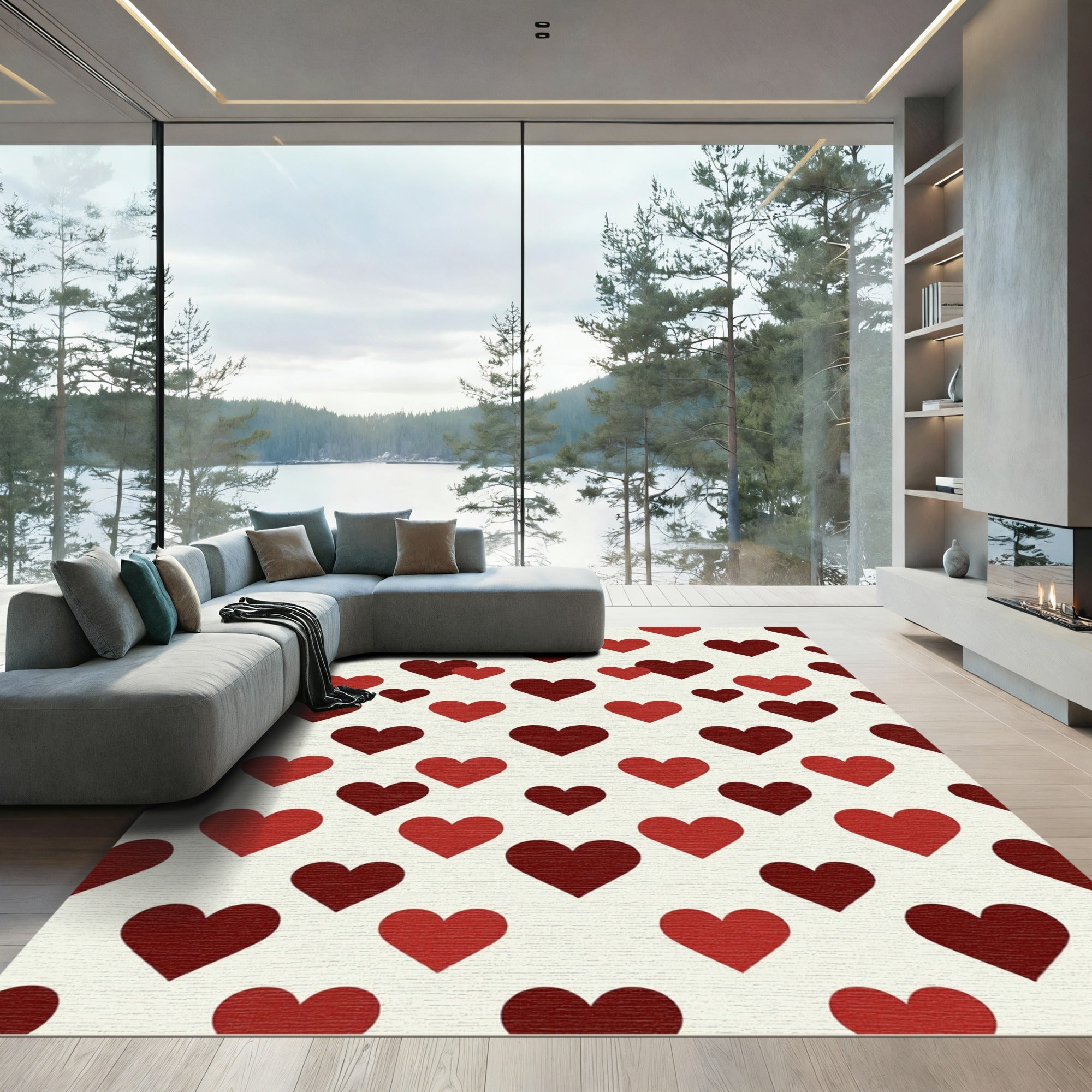 Crimson Heart Scatter Art Rug