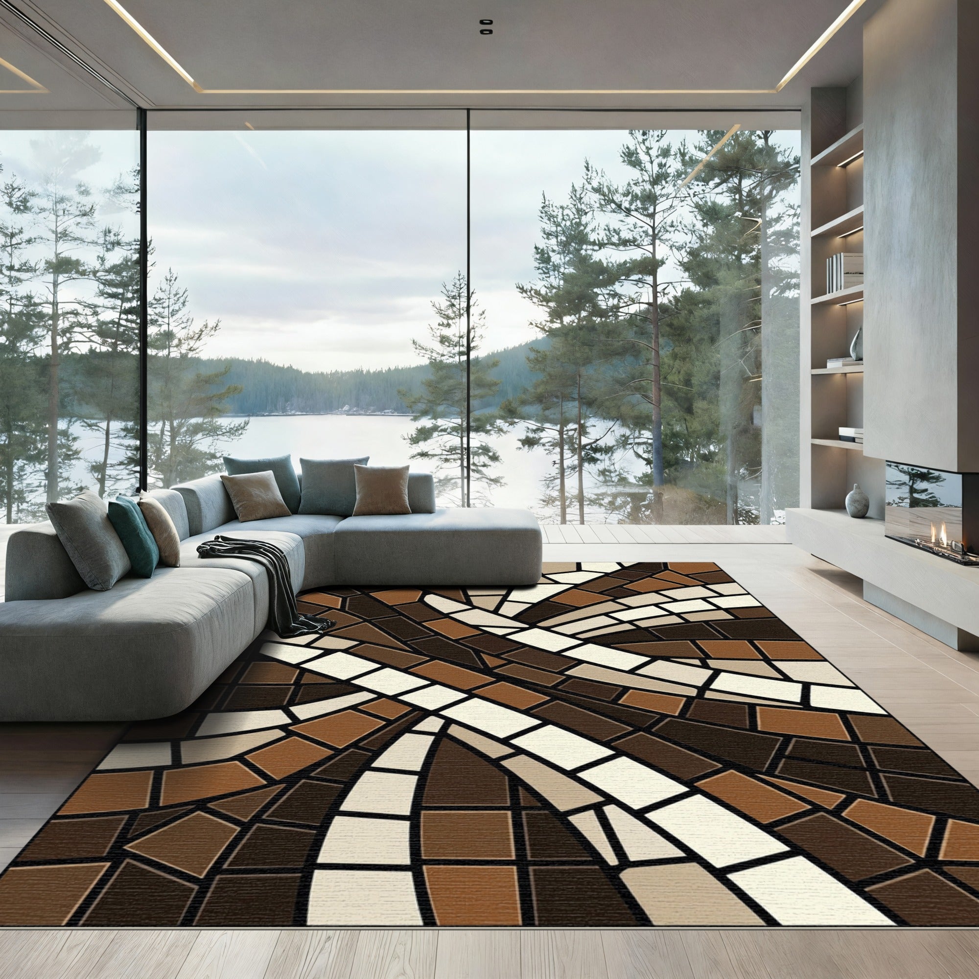 Earthy Tones Abstract Mosaic Rug