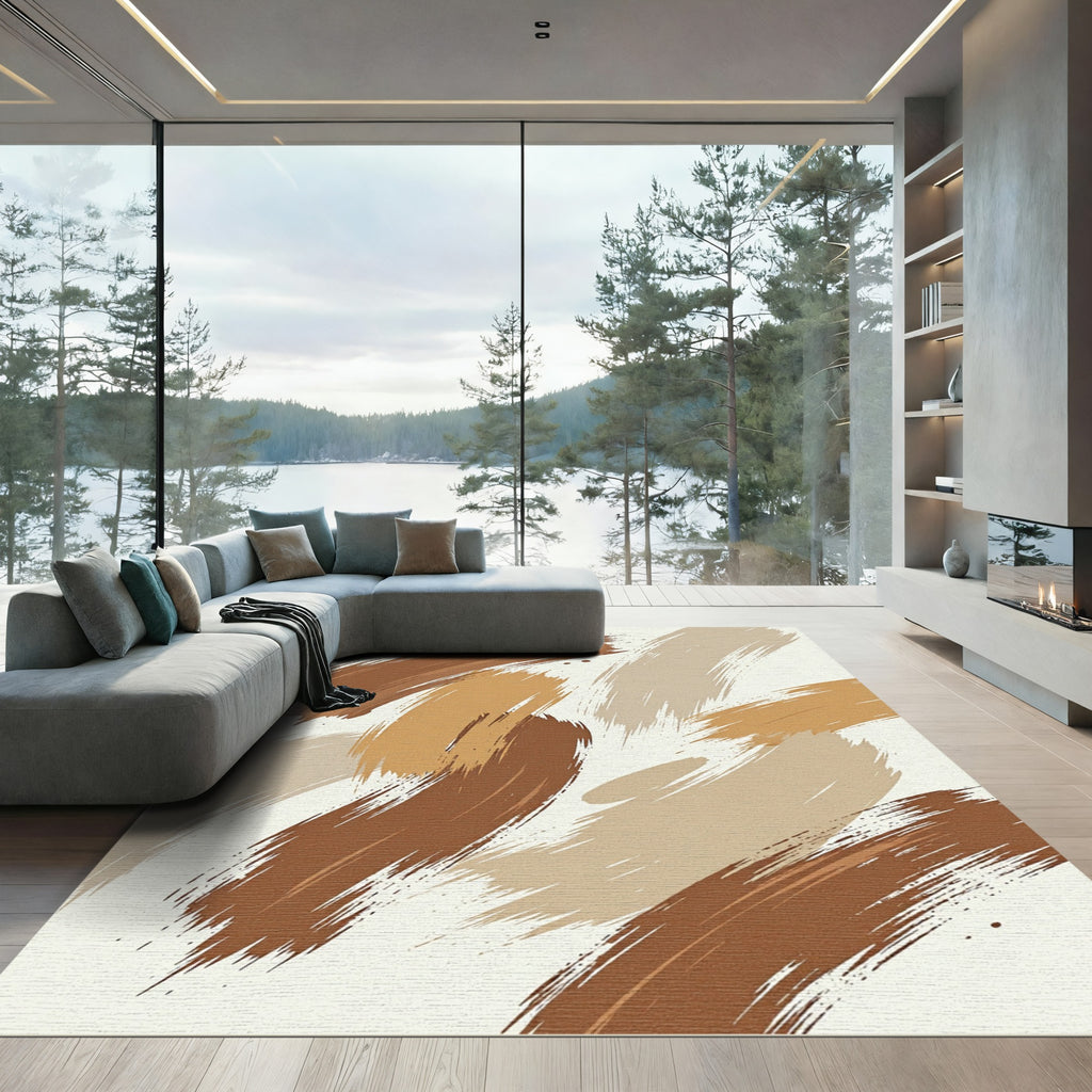 Abstract Earthy Tone Brush Stroke Rug