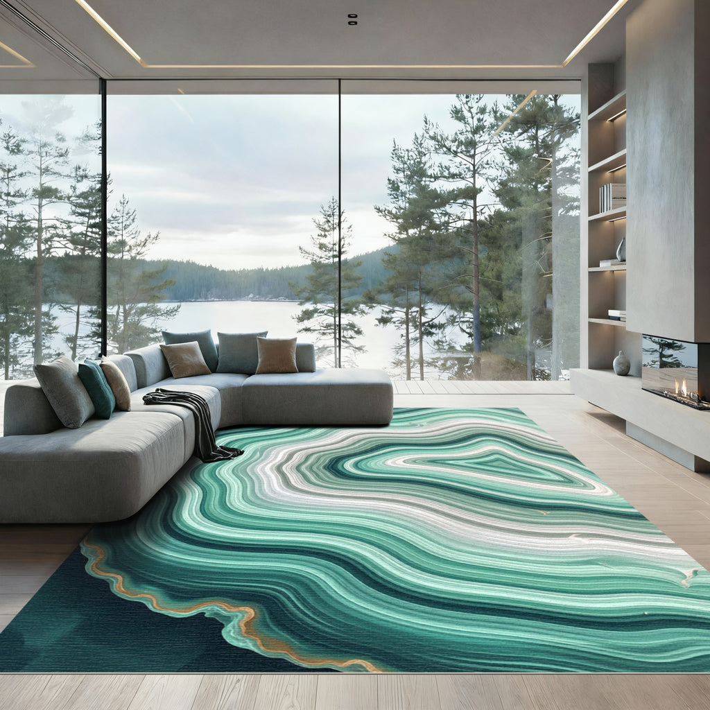 Aqua Teal Agate Swirl Rug