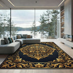 Ornate Golden Filigree Royal Medallion Rug