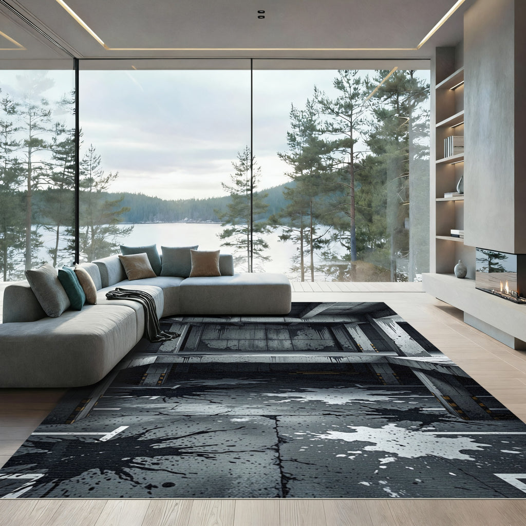 Gritty Concrete Splatter Abstract Rug