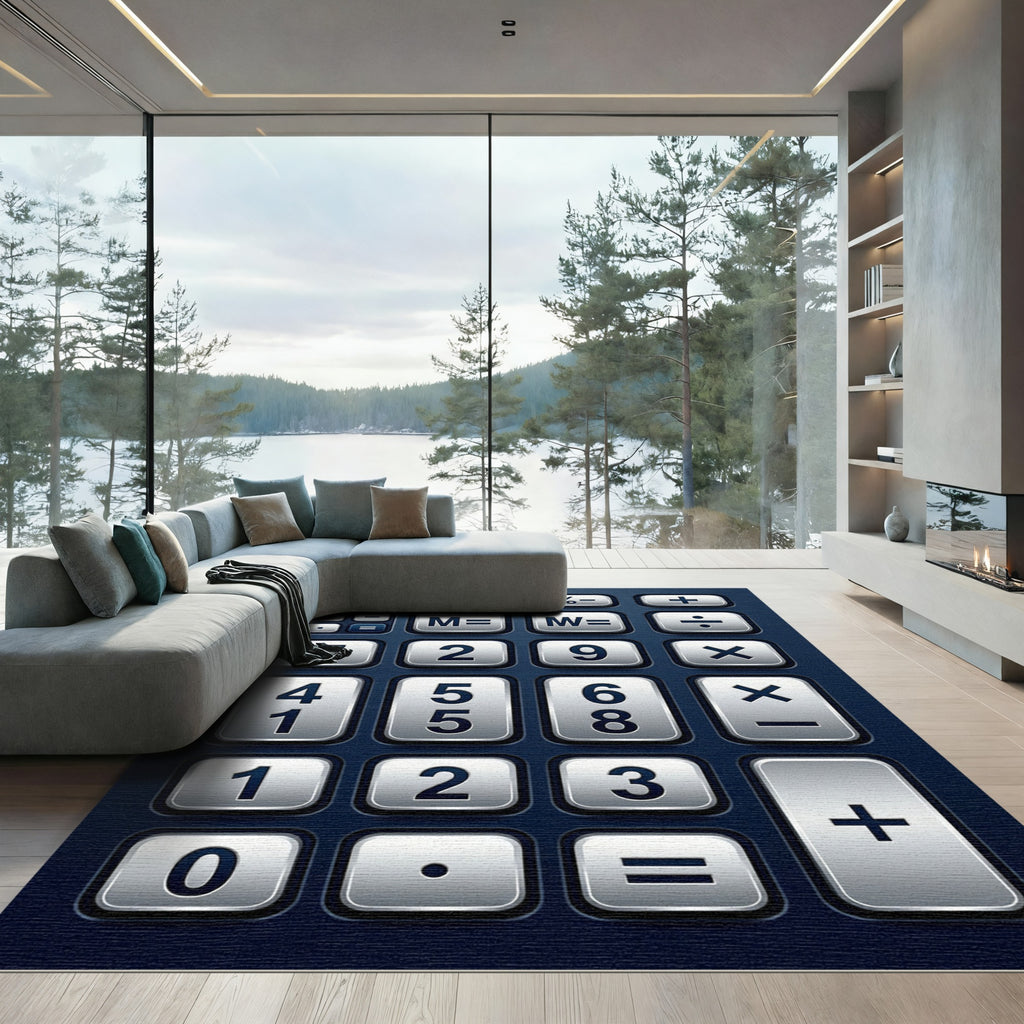 Modern Metallic Digital Calculator Grid Rug