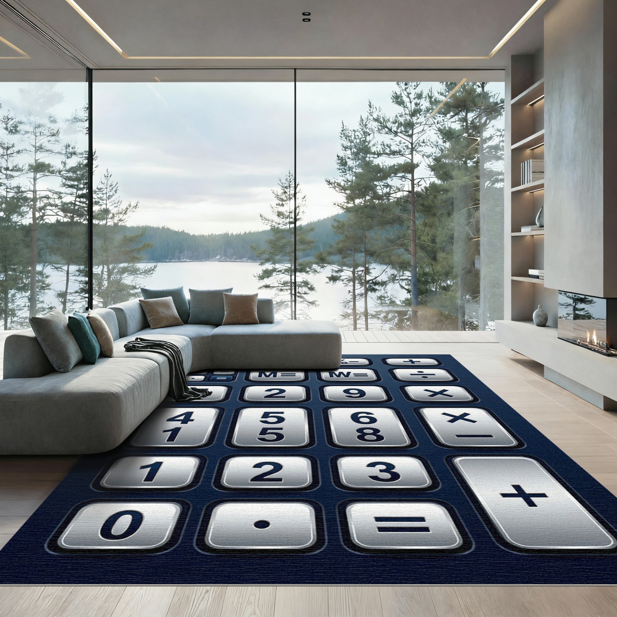 Modern Metallic Digital Calculator Grid Rug