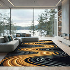 Golden Flowing Curvy Abstract Wave Rug
