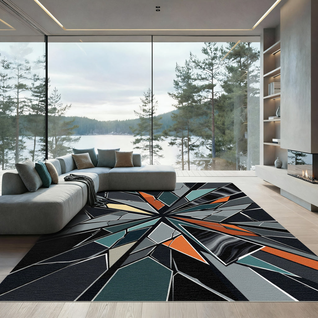 Modern Geometric Shattered Glass Rug
