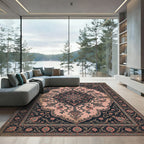 Elegant Pink and Charcoal Floral Medallion Rug