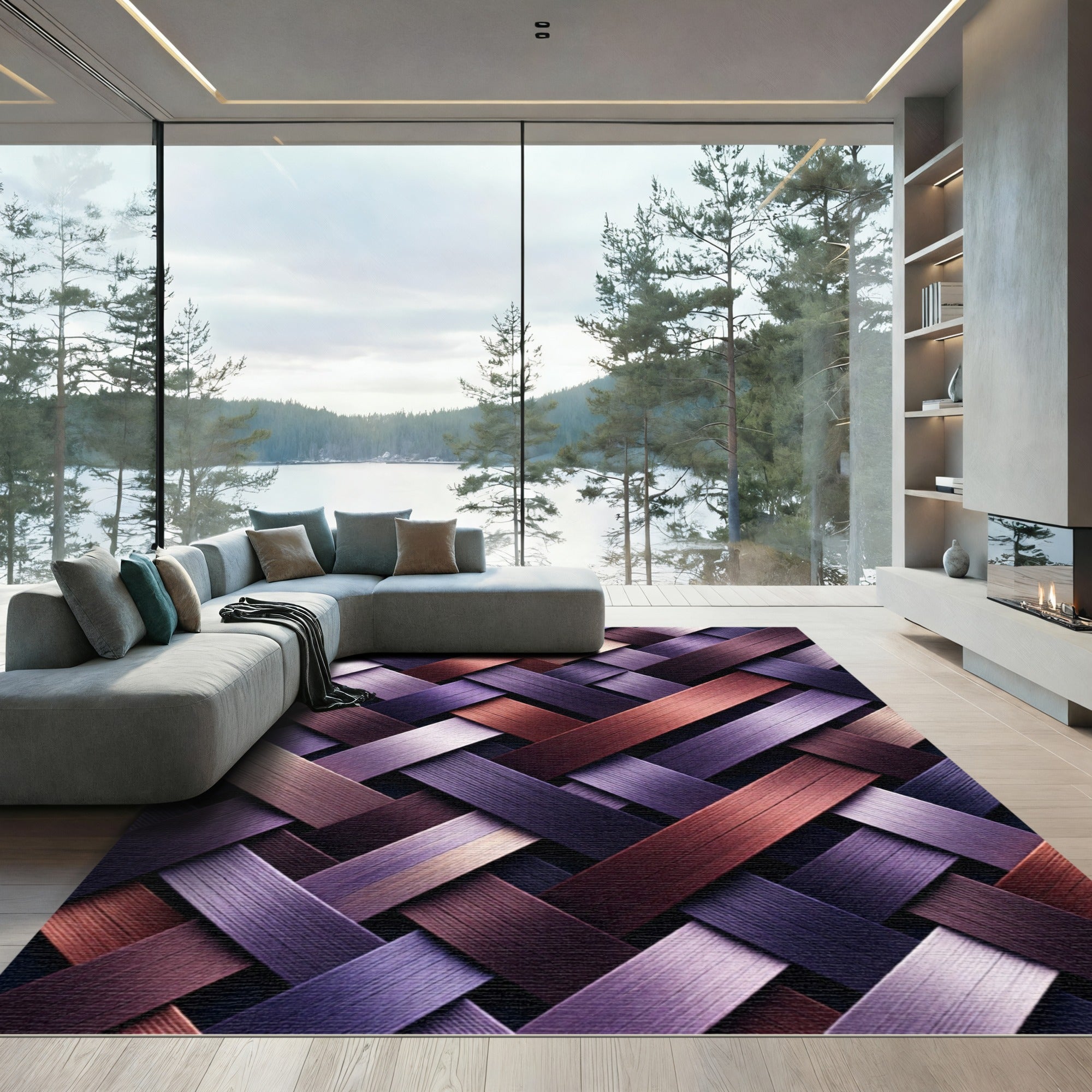 Woven Plum Copper Diagonal Threads Rug