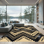 Geometric Black and Gold Chevron Tapestry Rug