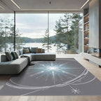 Gleaming White Starburst Abstract Oval Rug
