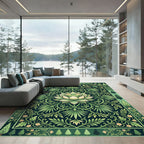 Emerald Lotus Botanical Art Deco Rug