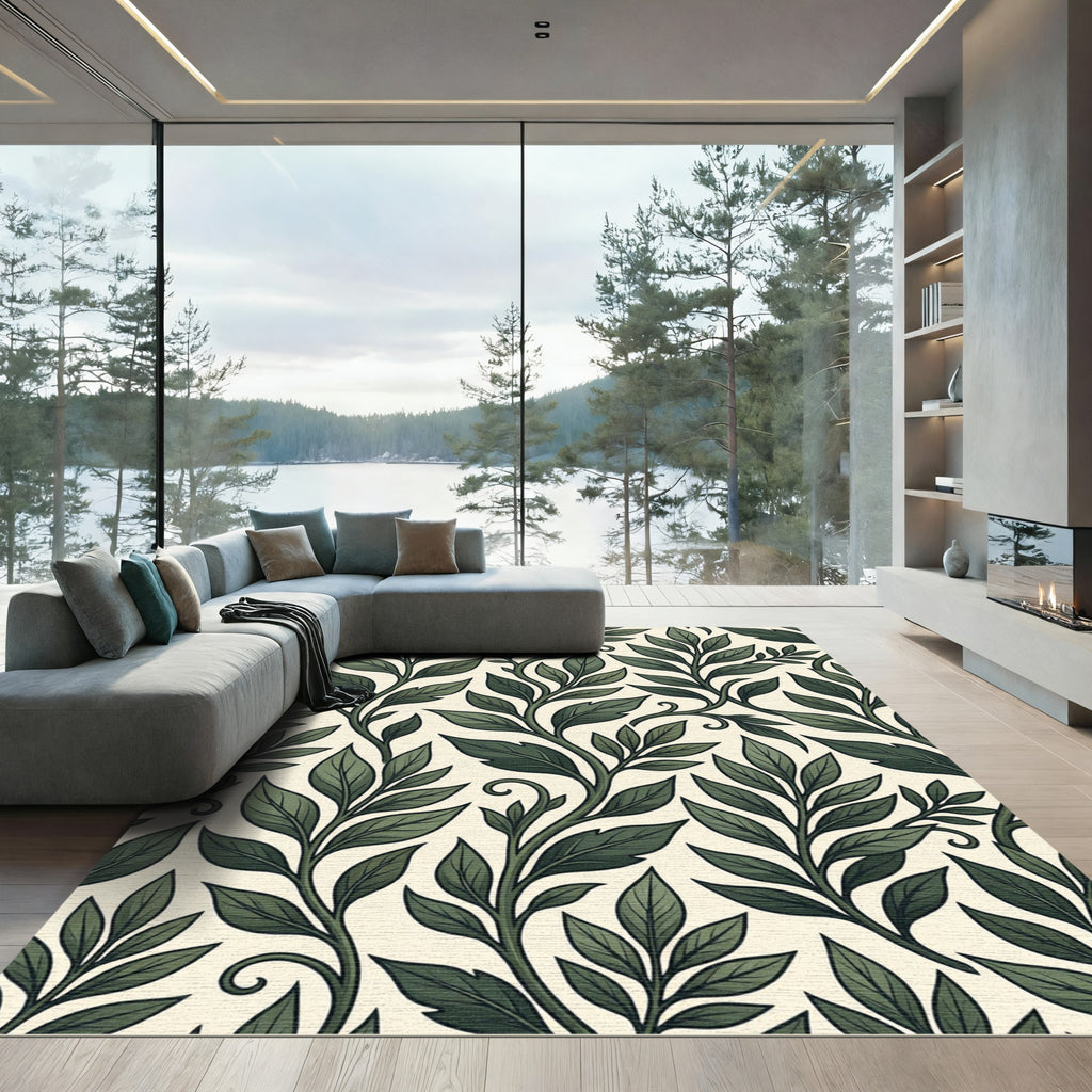 Classic Green Leafy Vine Pattern Rug