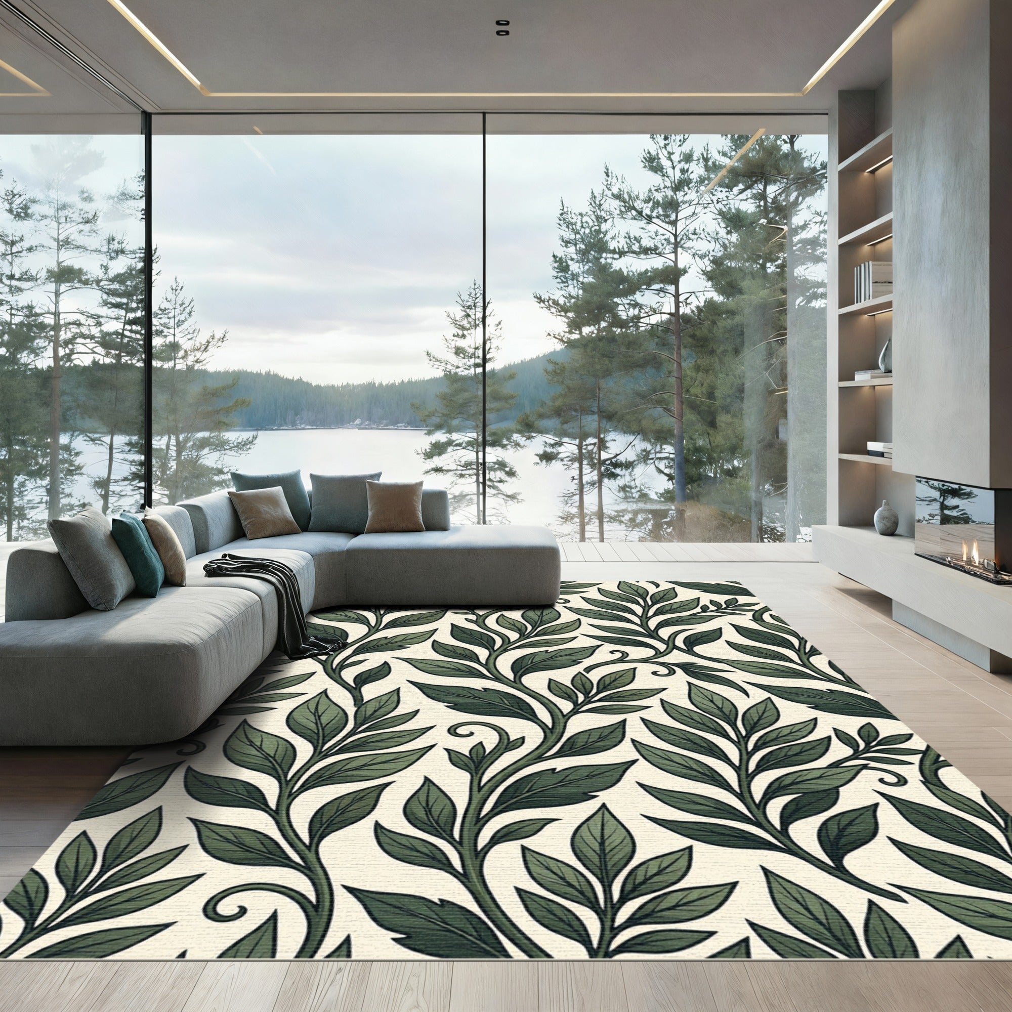 Classic Green Leafy Vine Pattern Rug