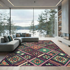 Terracotta Green Floral Diamond Collage Rug