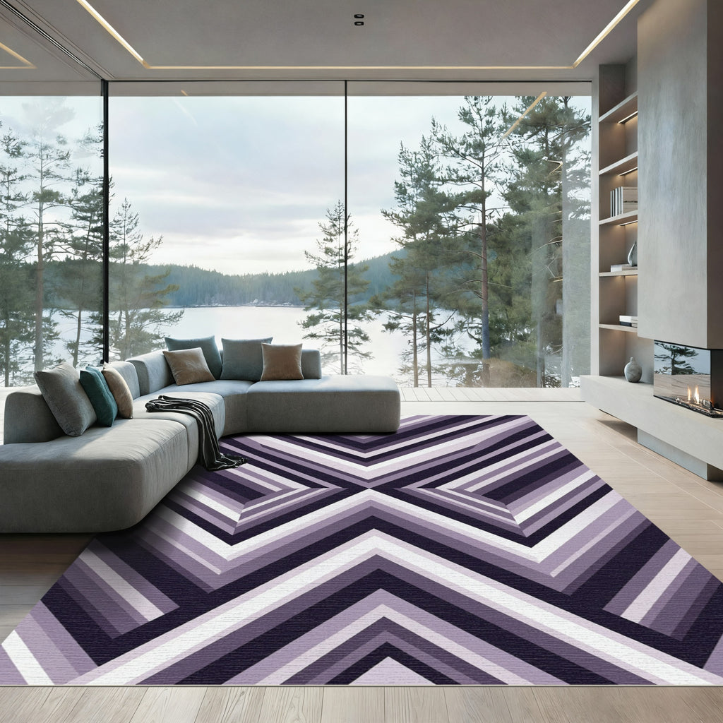 Monochrome Angular Chevron Lines Geometric Rug