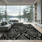 Black and Silver Paisley Floral Art Rug