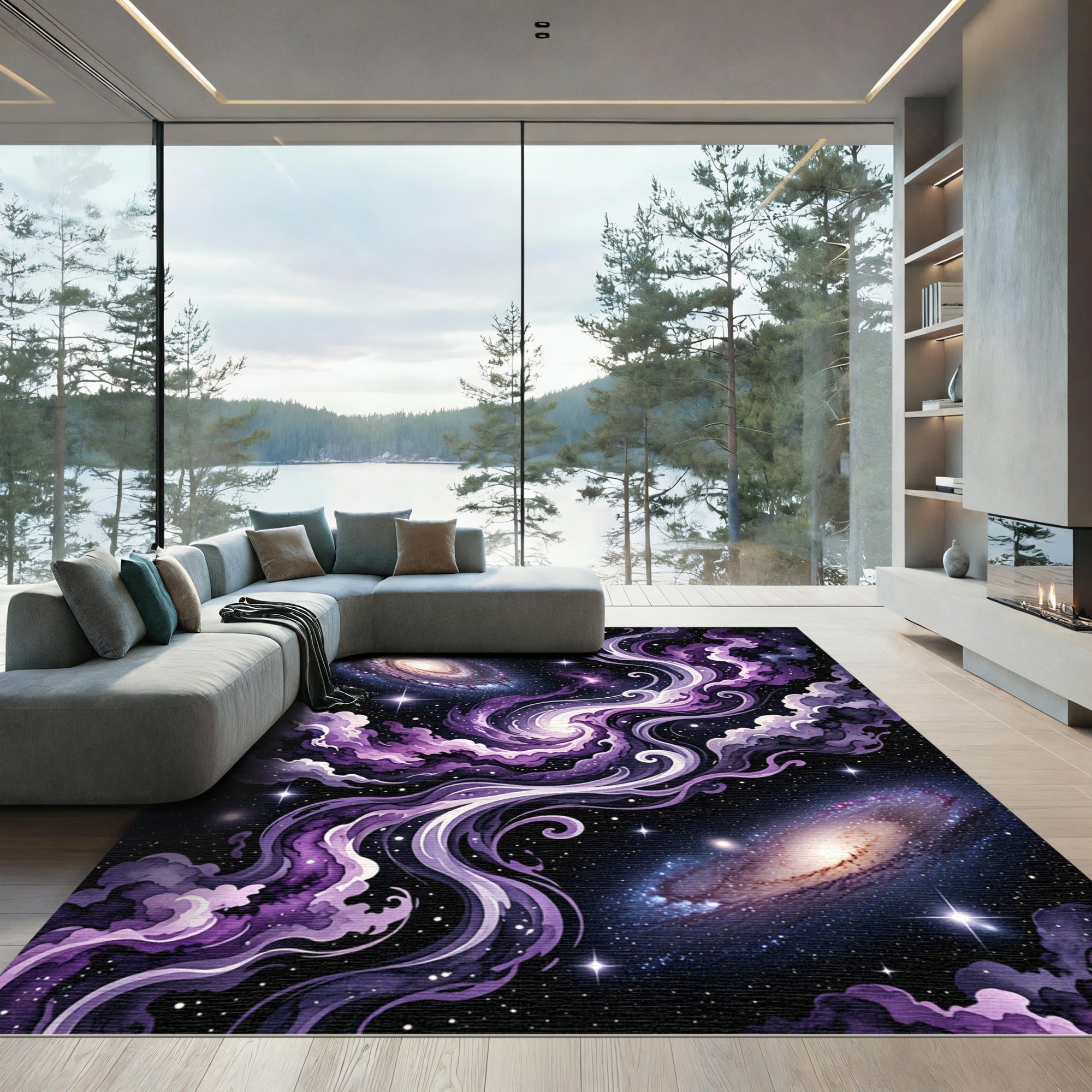 Cosmic Swirl Deep Purple Galaxy Rug