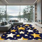 Golden White Stars Dark Blue Rug