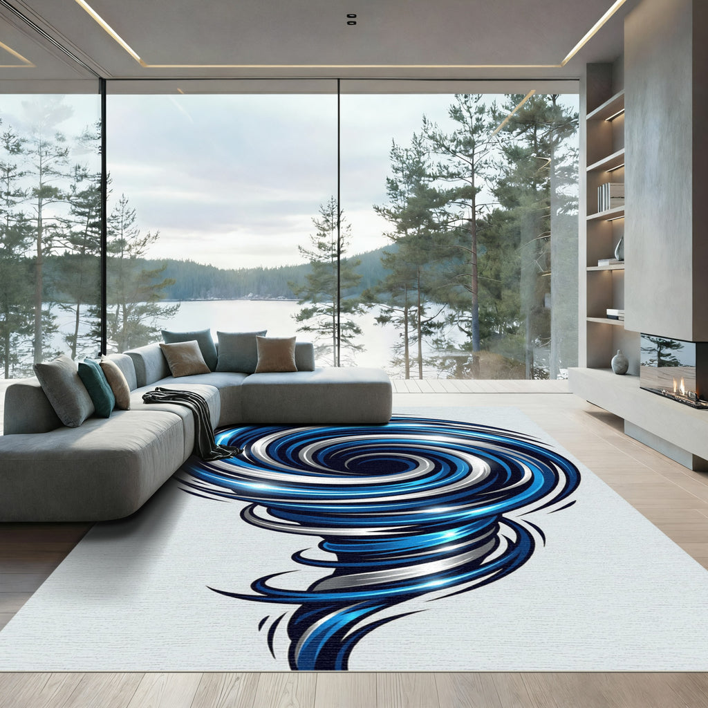 Dynamic Blue and Silver Vortex Rug