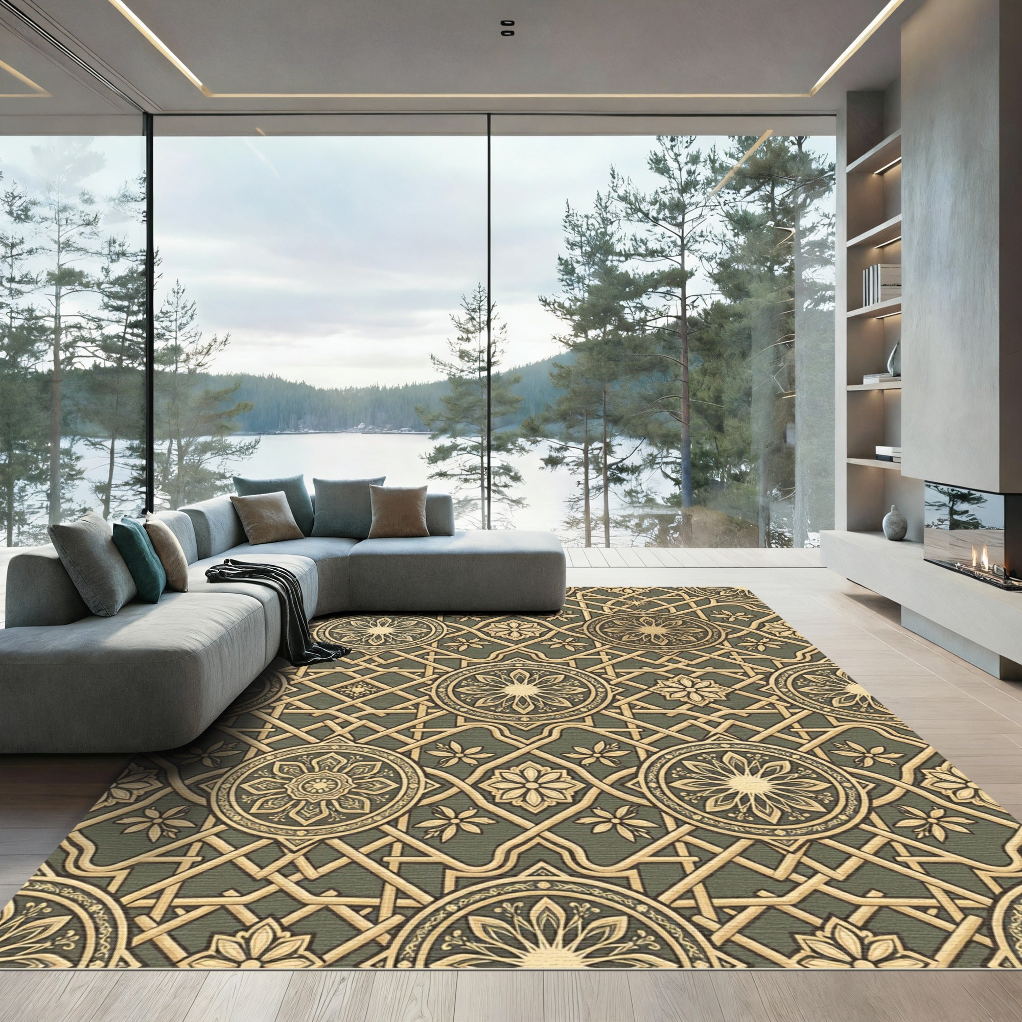 Golden Medallion Arabesque Lace Rug