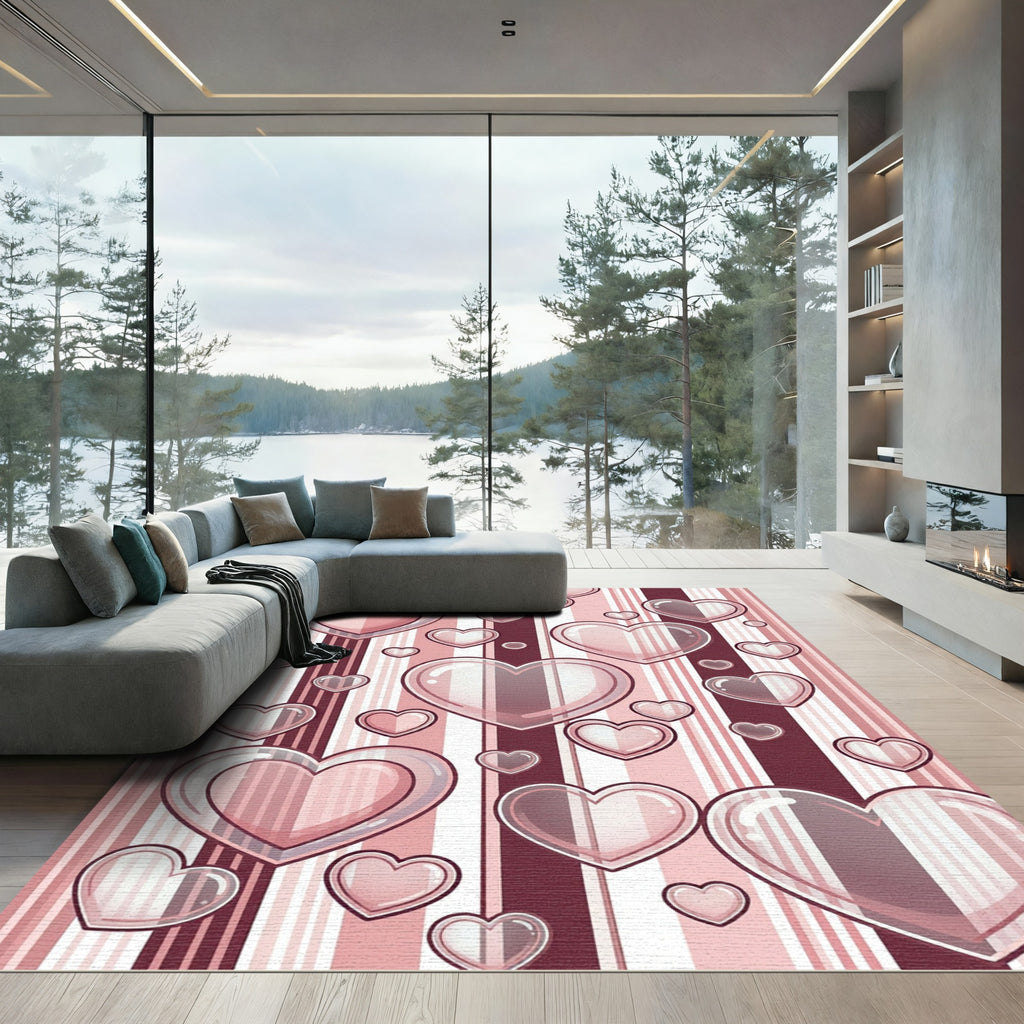 Pink Hearts with Vertical Stripes Rug