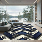 Navy Blue Athletic Football Chevron Rug