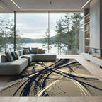 Dynamic Black White Swirl Abstract Rug