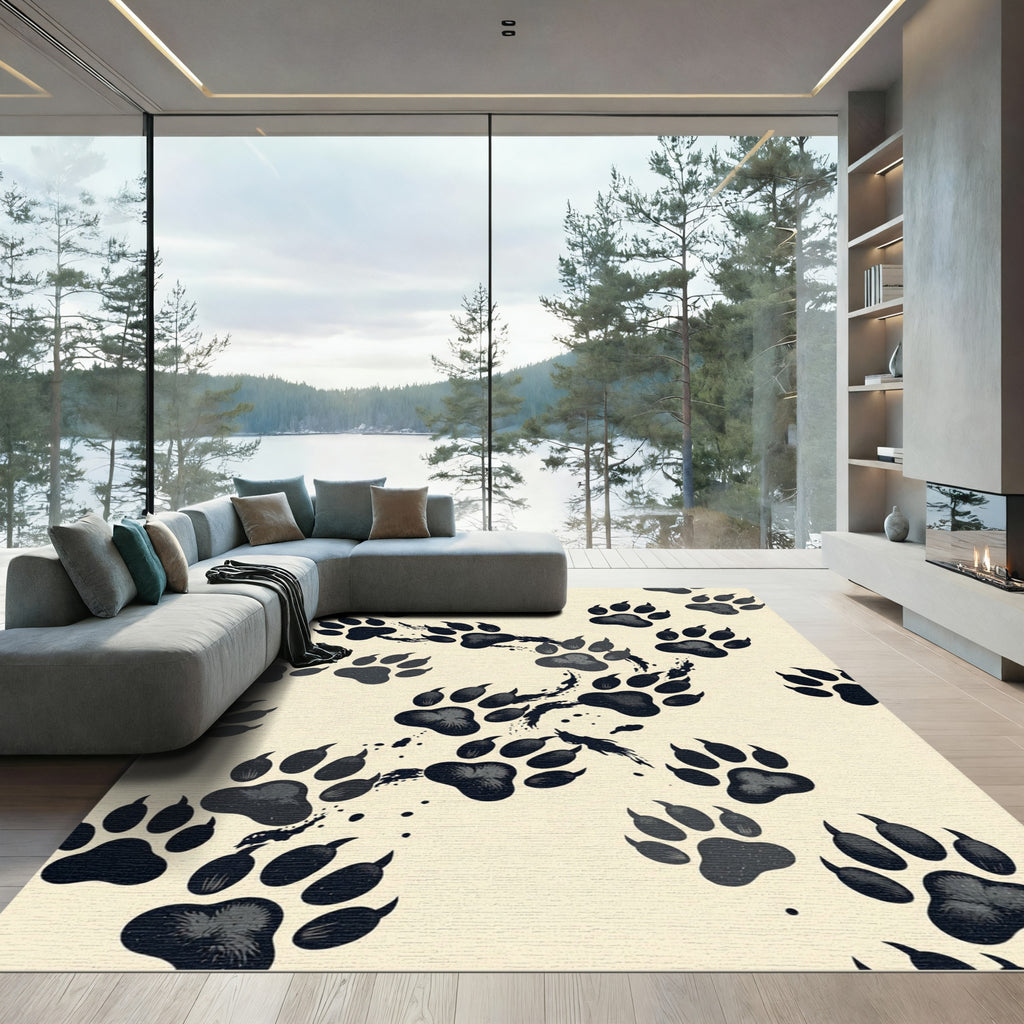 Black Paw Print Scattered Ink Rug