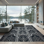 Dark Gray Floral Archway Lattice Rug