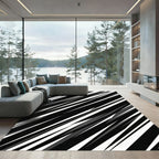 Bold Black and White Diagonal Stripe Rug