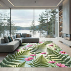 Soft Pink Cosmos and Ferns Rug
