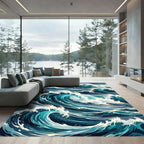 Surging Deep Blue Oceanic Wave Art Rug