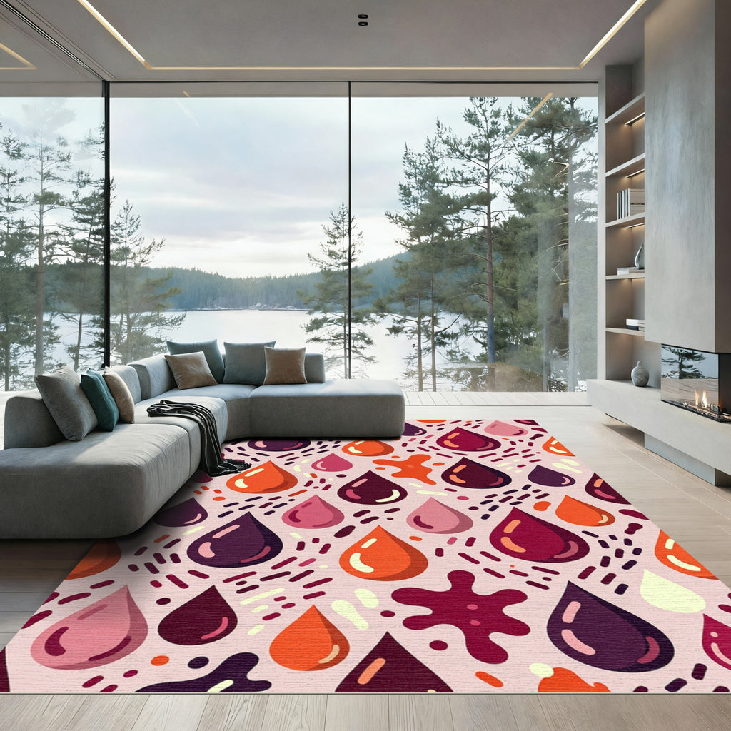 Crimson Burgundy Orange Drops Splash Rug