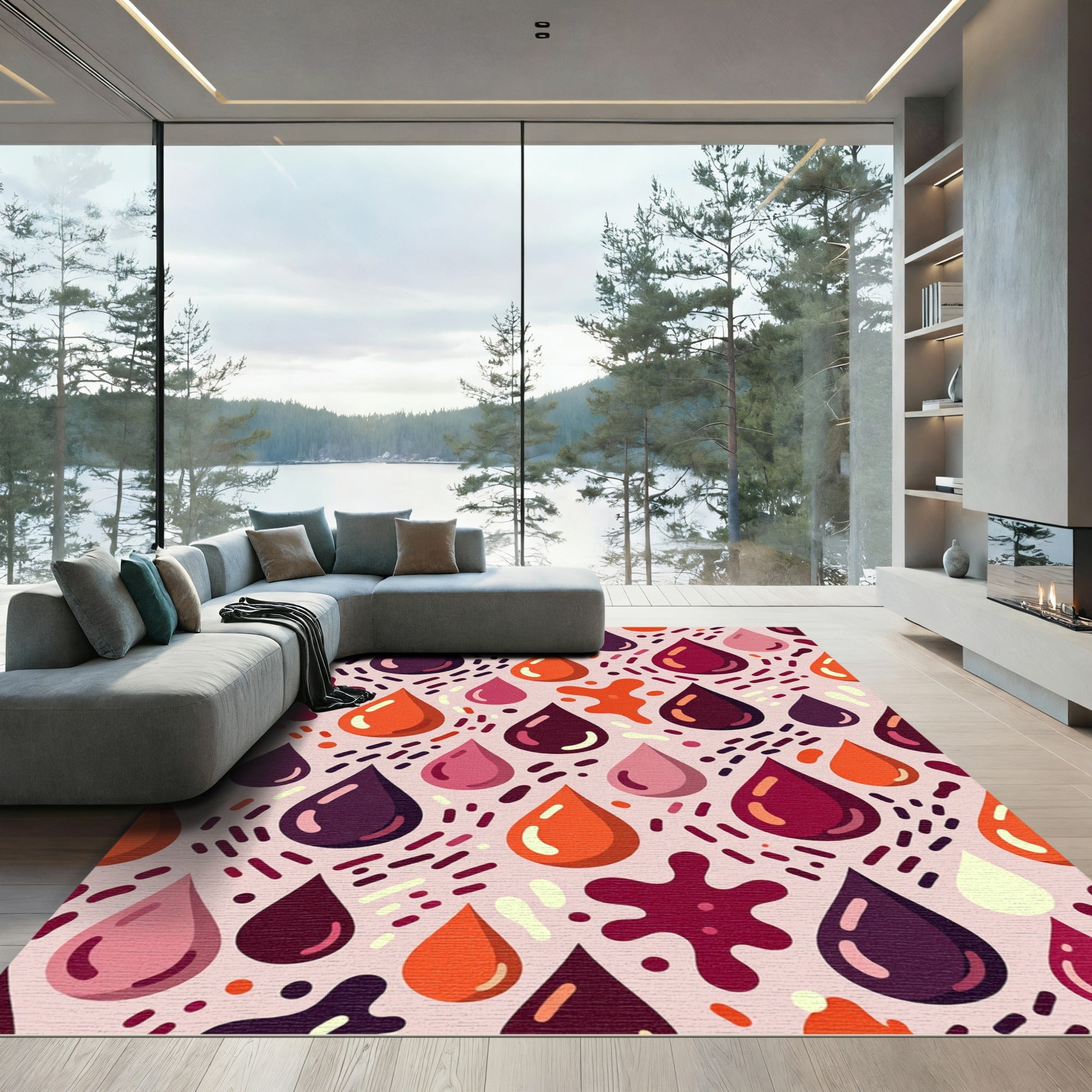 Crimson Burgundy Orange Drops Splash Rug