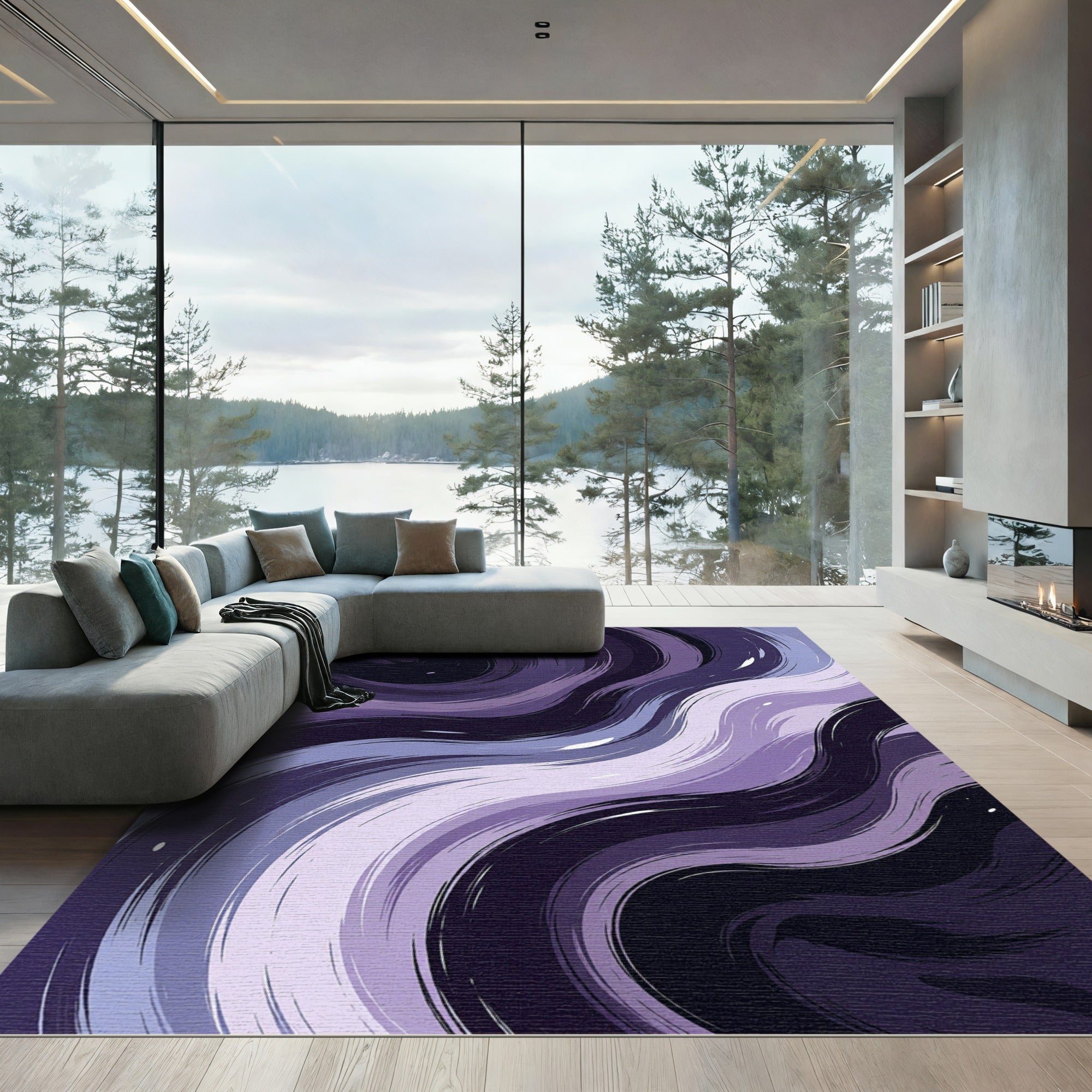 Liquid Violet Abstract Swirl Rug