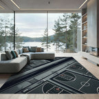 Minimalist Charcoal Basketball Court Illustration Rug
