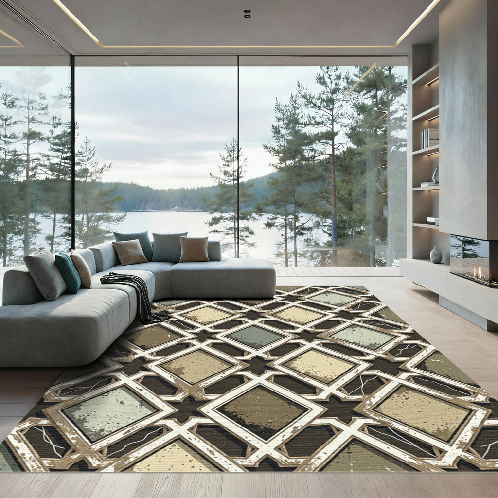 Earthy Diamond Arabesque Inlay Rug