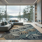 Cozy Neighborhood Village Textured Houses Rug