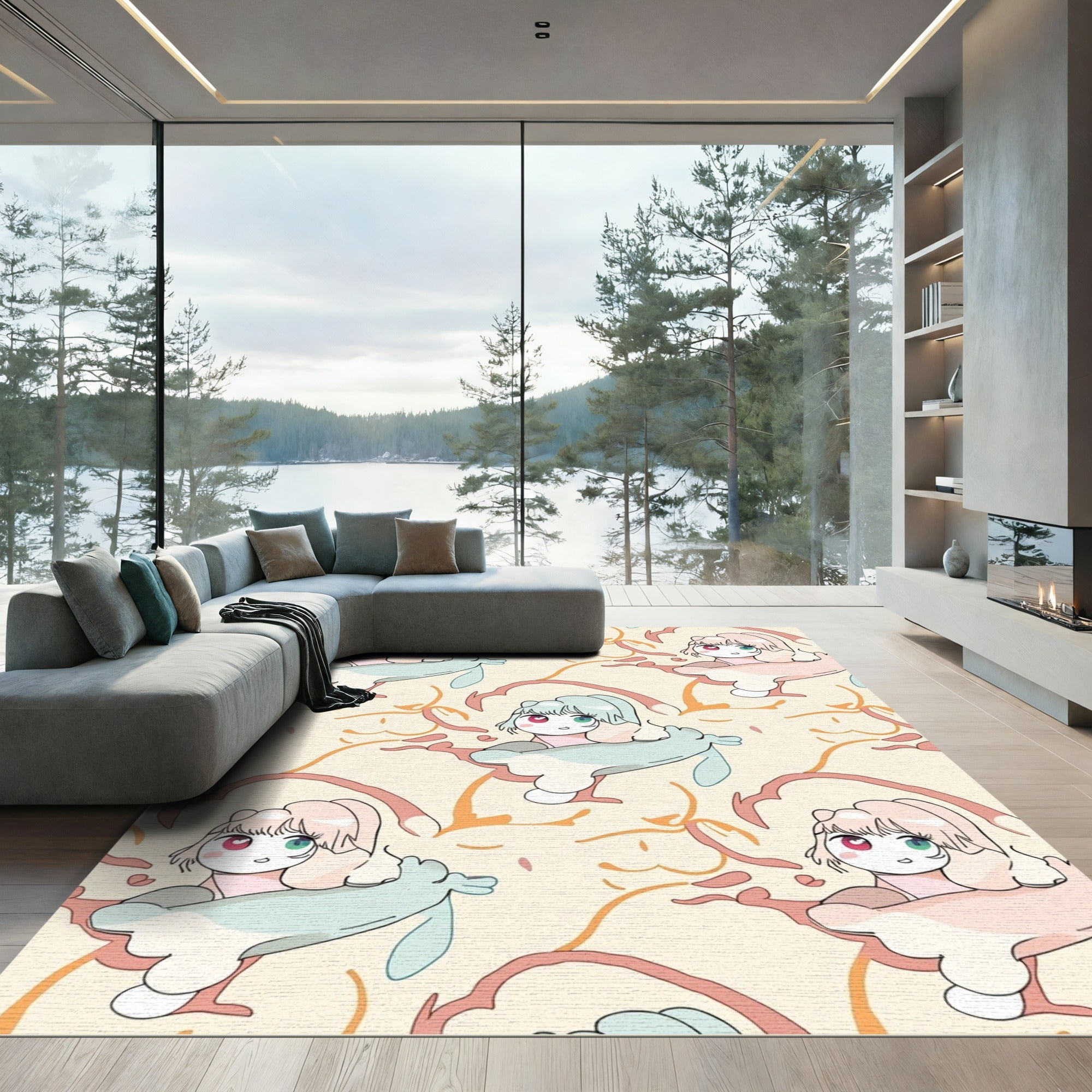 Whimsical Pastel Kawaii Character Illustration Rug