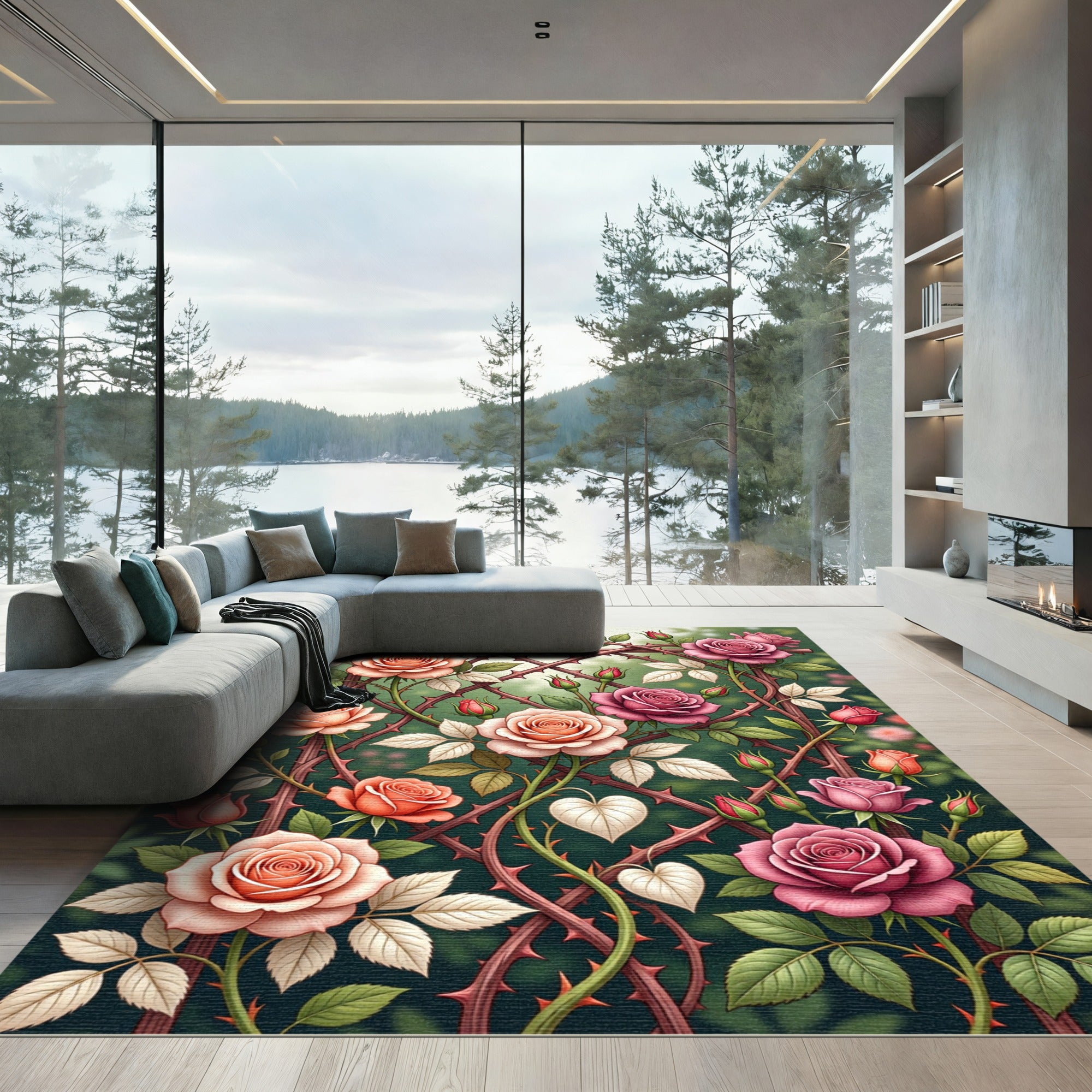 Romantic Rose Trellis Garden Bloom Rug