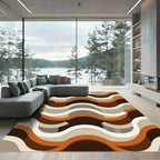 Mid-Century Retro Burnt Orange Wavy Stripe Rug
