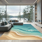 Abstract Teal Ocean Wave Coastline Rug