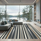Modern Charcoal and Gold Vertical Stripe Rug