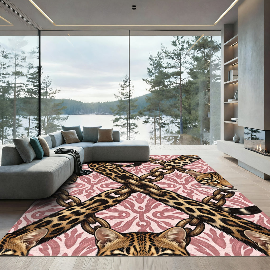 Pink Chain Cheetah Print Medallion Rug